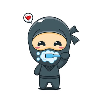 Ninja character brushing teeth vector