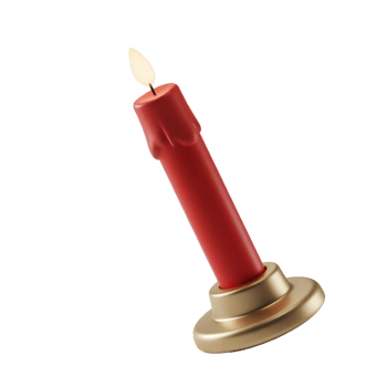 A red candle with a golden holder isolated on transparent background png
