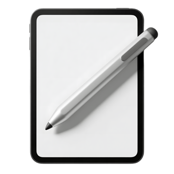 A tablet with stylus isolated on transparent background with a blank screen png