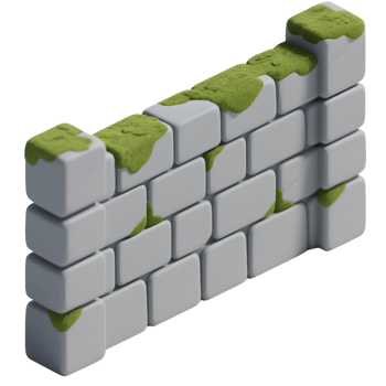 An old brick wall with moss isolated on transparent background png