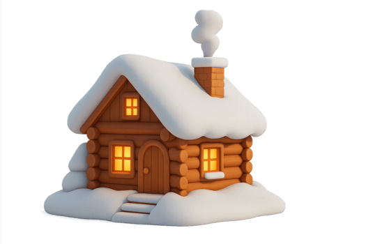 Cozy Winter Cabin in Snowy Landscape with Warm Lights png