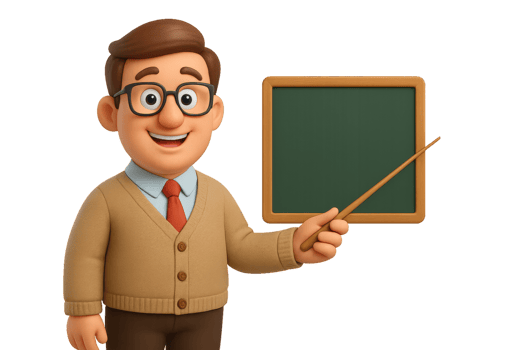 Cartoon Teacher with Pointer and Chalkboard in Bright Background png