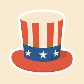 illustration of Uncle Sam hat with stars and stripes, iconic symbol of American patriotism. vector