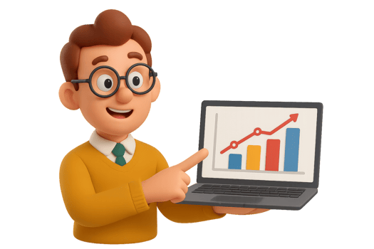 Cartoon Teacher Presenting Growth Chart on Laptop in 3D Style png