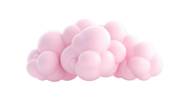 3d icon Pastel pink fluffy cloud hovering weightlessly, soft texture digital element dreamy, ethereal visual appeal png