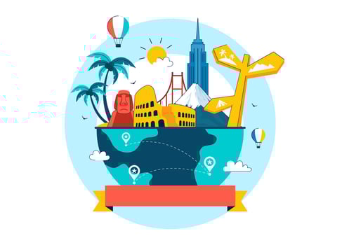 Tourism Day Concept with Famous Monuments and Cultural Icons in Flat Style vector