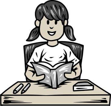 Happy Girl Reading Book at Desk vector