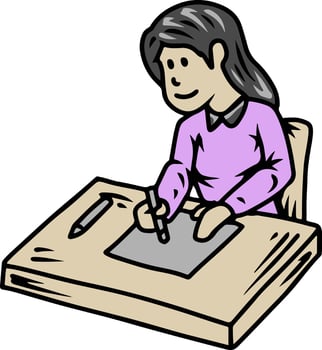 Female Student Writing at Desk vector
