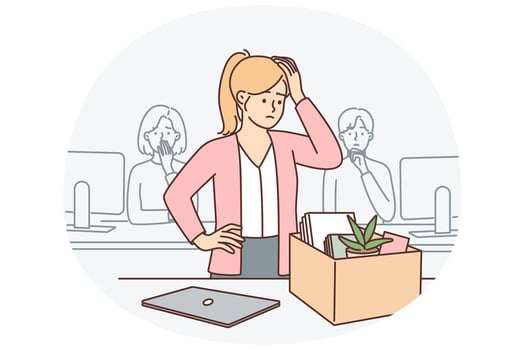 Stressed woman with a moving box in office vector
