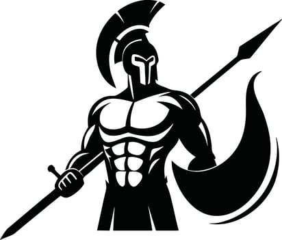 illustration of a powerful spartan warrior with spear shield and helmet ready to fight. vector