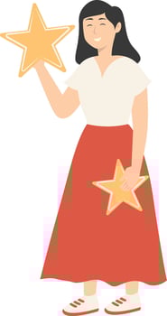 Woman Giving Star Feedback with Cartoon Design vector