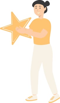 Woman Giving Star Feedback in Cartoon Concept. vector