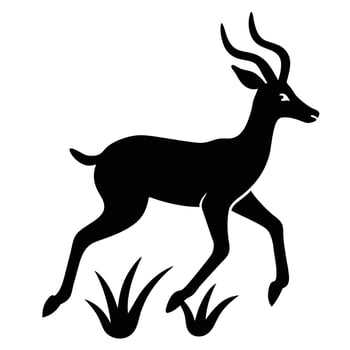 Black gazelle silhouette running through grass vector