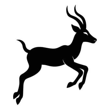 Black silhouette of a gazelle leaping with curved horns animal vector