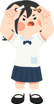 A cartoon girl with her hands on her head png