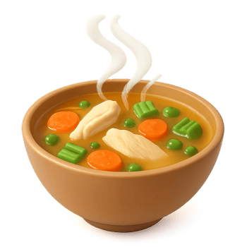 Simple Steaming Chicken Soup with Colorful Vegetables in Bowl png