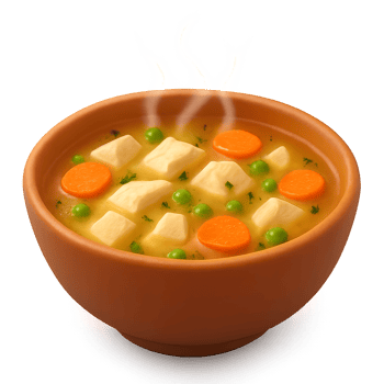 Hot Chicken Soup with Steaming Vegetables in a Bowl png
