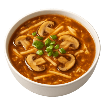 Hot and Sour Soup in a White Bowl with Mushrooms and Chives png