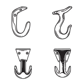 Black and white hand drawn set of hooks in various designs for decoration or ornament vector
