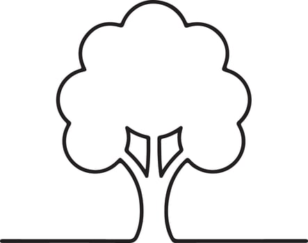 Black Line Art Silhouette Traced Image of a Single Deciduous Tree with a Full Rounded Crown and a Simple Trunk on a White Background vector