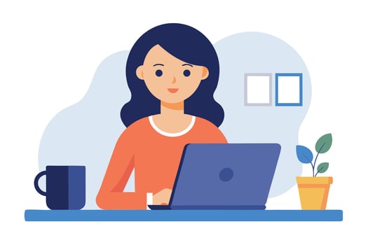 Happy Woman Working on Laptop, Modern Flat Design, Home Office vector