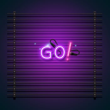 Go text font with neon light. Luminous and shimmering haze inside the letters of the text Go. Go neon sign. vector