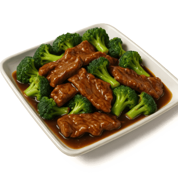 Delicious Stir Fried Beef with Fresh Broccoli on a White Plate png