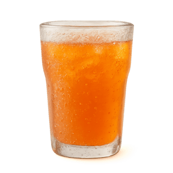 Refreshing Orange Soda in a Clear Glass with Bubbles and Ice png