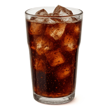 Effervescent Cola Drink in a Transparent Glass with Ice Cubes png