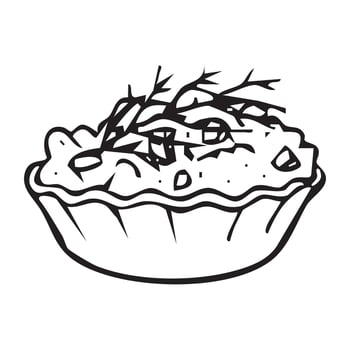 Snack drawing, restaurant cuisine, menu decoration, tartlet with pate and dill. Small party snack. illustration. vector
