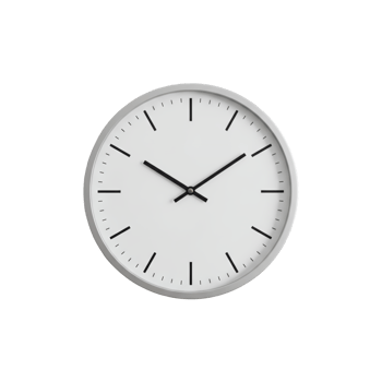 Minimalist white wall clock with black hands isolated on transparent background png