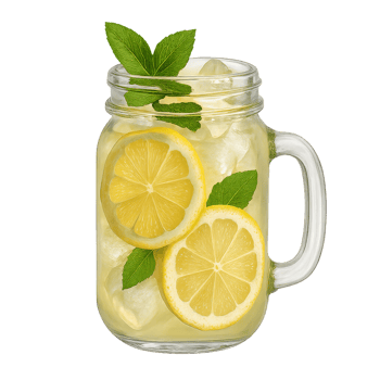 Refreshing Lemonade in Mason Jar with Lemon Slices and Mint Sprigs png