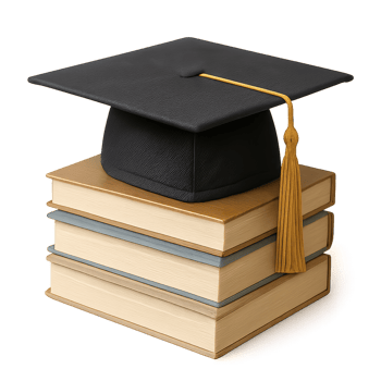 Graduation Cap on Stack of Books with Simple Design Elements png