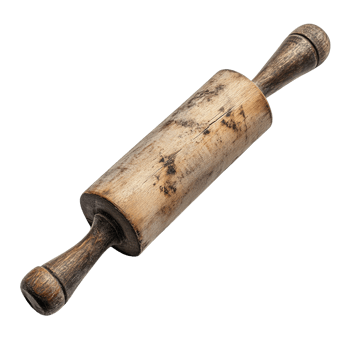 Retro Wooden Rolling Pin with Distressed Surface and Patina Isolated on Transparent Background png