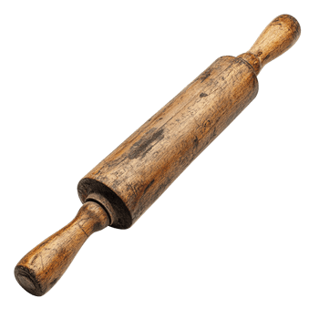 Old Wooden Rolling Pin with Scratched Surface Isolated on Transparent Background png