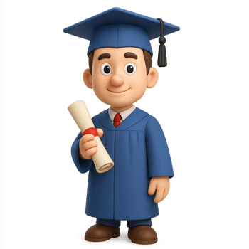 3D Cartoon Graduate Character Holding Diploma in Cap and Gown png