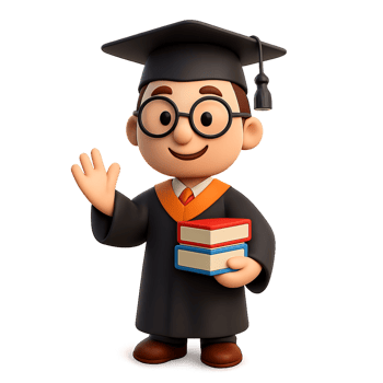 Graduation Cartoon Figure with Books and Cap Celebrating Success png