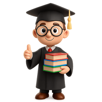 Cheerful Cartoon Graduate with Books and Thumbs Up Gesture png