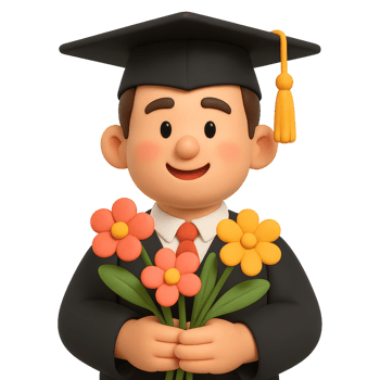 Cheerful Graduation Character Holding Flowers in Celebration Moment png
