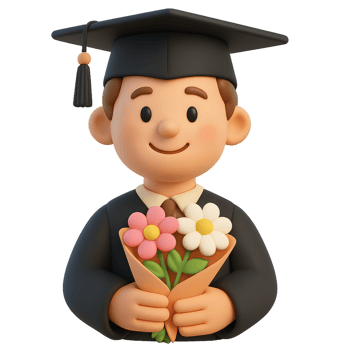 Happy Graduate Holding Flowers in Celebration of Achievement png