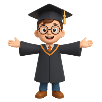 Cheerful Cartoon Graduate Celebrating Achievement with Open Arms png