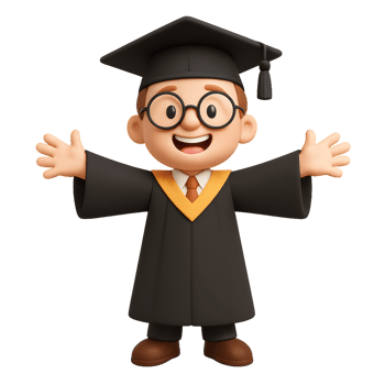 Cheerful Cartoon Graduate in Celebration Outfit with Happy Expression png
