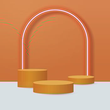 Product presentation, mock up, show cosmetic product, Podium, stage pedestal or platform. Orange background. vector