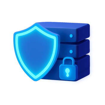 3D Glowing Shield with Padlock on Blue Server Background png