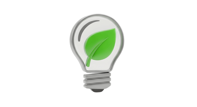 Light bulb with green leaf inside on transparent background. Eco friendly energy concept with plant symbol for sustainable solution. png