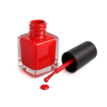 Bright Red 3D Nail Polish Bottle with Open Cap and Dripping Gloss png
