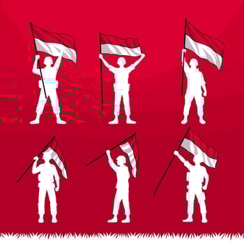 silhouette of Indonesian soldiers holding the Indonesian flag vector