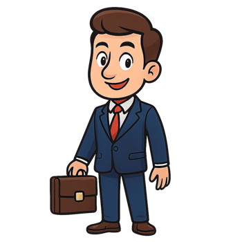 Friendly Cartoon Businessman in Suit with Briefcase png