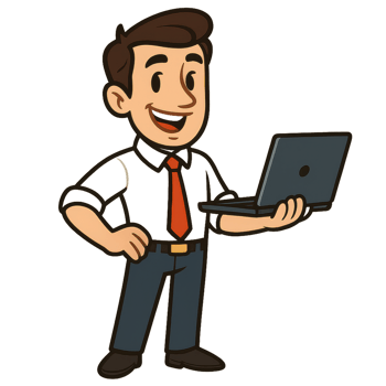 Cartoon Entrepreneur with Laptop in Style Illustration png