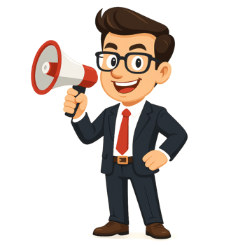 Happy Business Coach with Megaphone in Cartoon Style Illustration png